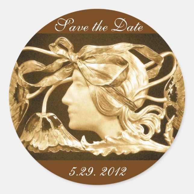 Sticker Rond BEAUTÉ ÉLÉGANTE / DAME AVEC BOW ET FLEURS, Brown (Devant)