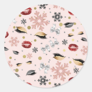 Sticker Rond Beauté Féminine Rose Pâle Maquillage Fêtes de Noël
