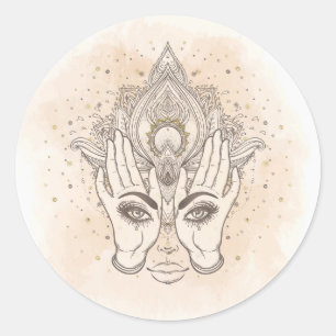 Sticker Rond Beauté Fleur de Lotus Bohème Pêche & Or