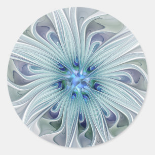 Sticker Rond Beauté florale Abstraite moderne Blue Pastel Flowe