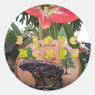 Sticker Rond Beauté kenyane : Fleur, Aloe Vera, & Buffalo Desig