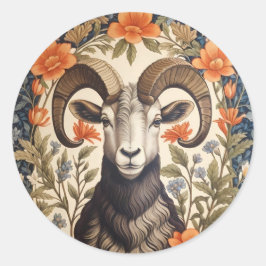Sticker Rond Beautiful Bighorn Sheep William Morris Inspired