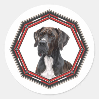 Sticker Rond Beautiful Great Dane In A Frame