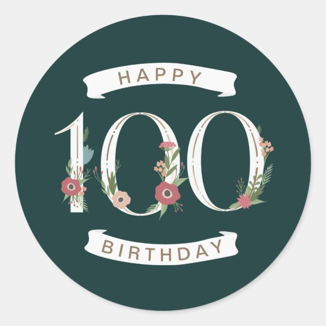 Sticker Rond Beaux chiffres floraux 100e anniversaire (Devant)