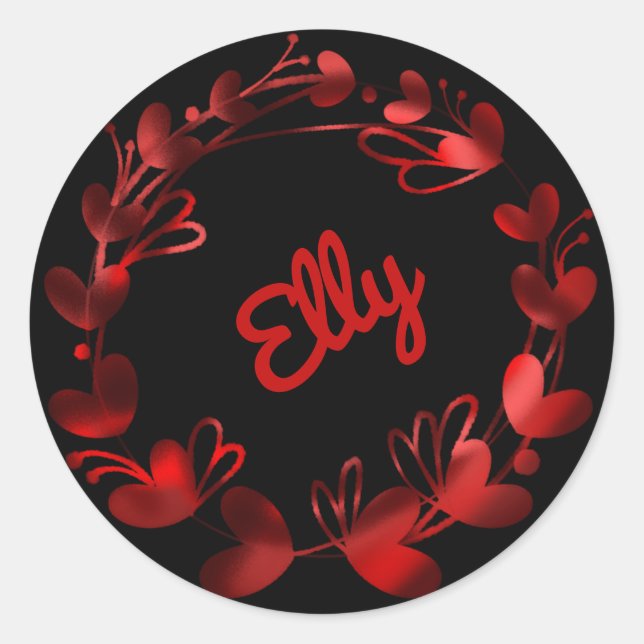Sticker Rond Beaux cœurs rouges Nom (Devant)