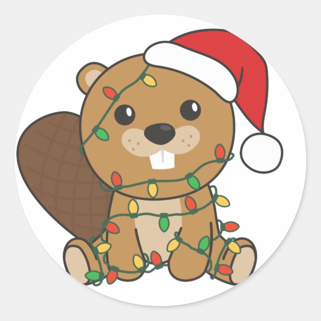 Sticker Rond Beaver Noël Animaux d'hiver Beaver Classic Rou (Devant)