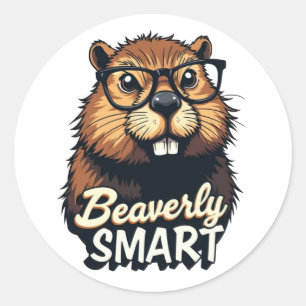 Sticker Rond Beaverly Smart - Drôle Castor avec lunettes Graphi