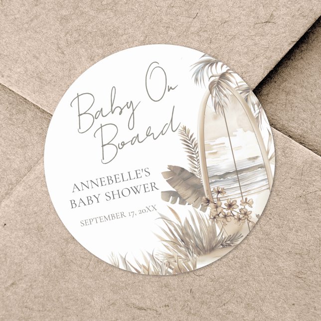 Sticker Rond Bébé À Bord Du Baby shower De Plage (Baby On Board Beach Baby Shower Classic Round Sticker)