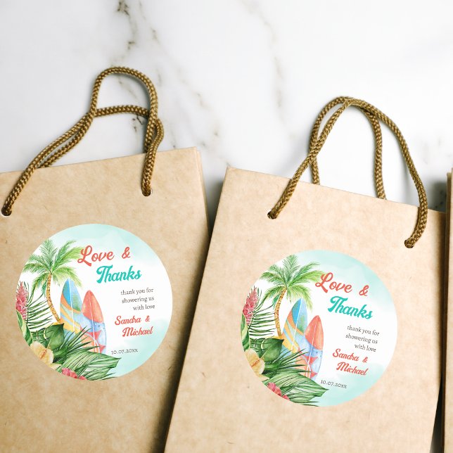Sticker Rond Bébé à bord du baby shower tropical de surf merci (Créateur téléchargé)