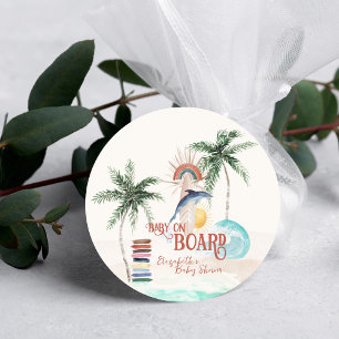 Sticker Rond Bébé à bord   Rétro Baby Shower d'été Surf