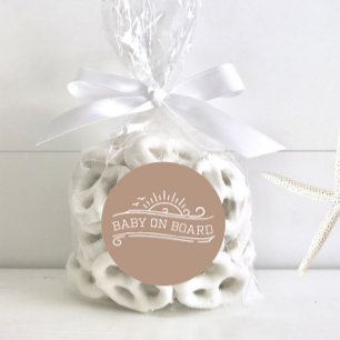 Sticker Rond Bébé à bord surf Baby shower neutre