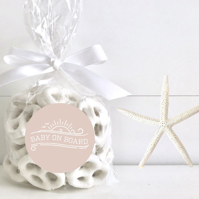 Sticker Rond Bébé à bord surf Baby shower rose (Créateur téléchargé)