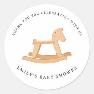 Sticker Rond Bébé à cheval Baby Shower Minimaliste Genre Neutre