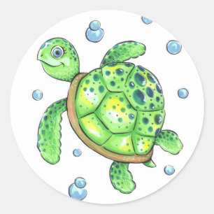 Sticker Rond Bébé adorable tortue de mer