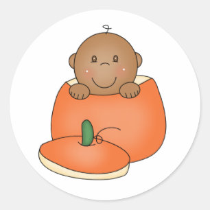 Sticker Rond Bébé afro-américain en Citrouille