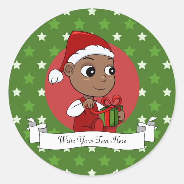Sticker Rond Bébé afro-américain mignon avec chapeau de Père No (Devant)