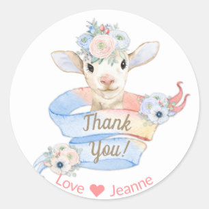 Sticker Rond Bébé Agneau Rose Bleu Nurserie Ferme