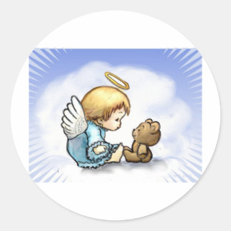 Sticker Rond Bébé ange et ours en peluche