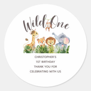 Sticker Rond Bébé Animaux Sauvages Safari Jungle 1er Anniversai