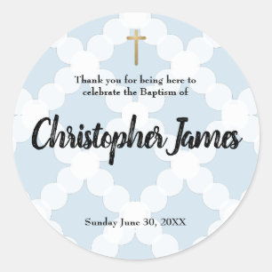 Sticker Rond Bébé bleu Baptême Baptême Christening Merci rond