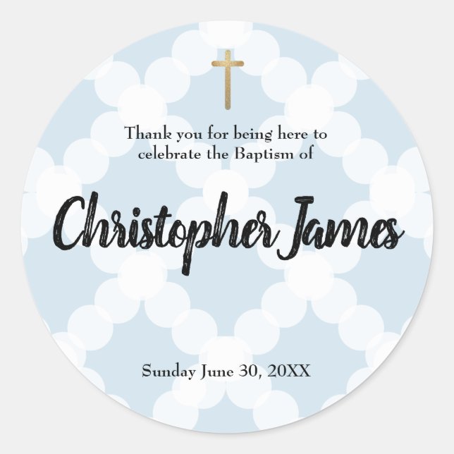 Sticker Rond Bébé bleu Baptême Baptême Christening Merci rond (Devant)