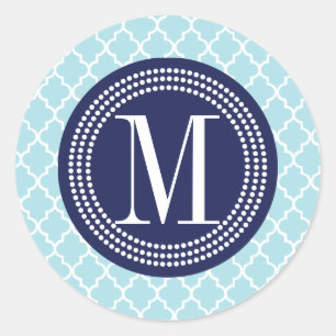 Sticker Rond Bébé Bleu Carrelage marocain Lattice Personnalisé