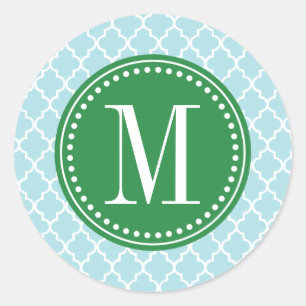 Sticker Rond Bébé Bleu Carrelage marocain Lattice Personnalisé