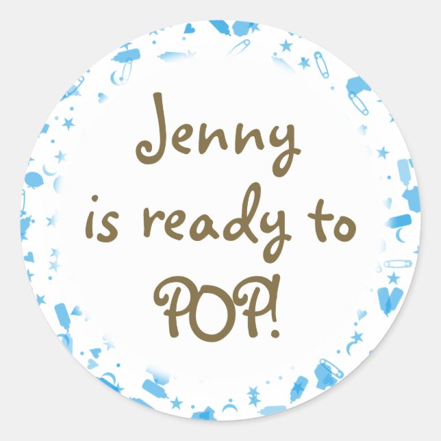 Sticker Rond Bébé bleu Confetti Baby shower Favoriser (Devant)