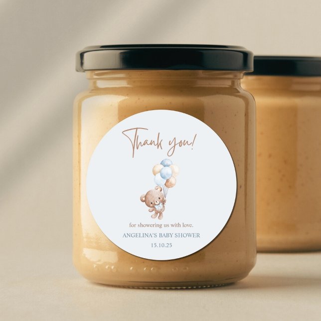 Sticker Rond Bébé bleu Teddy Ours Baby shower Merci Favoriser (Créateur téléchargé)