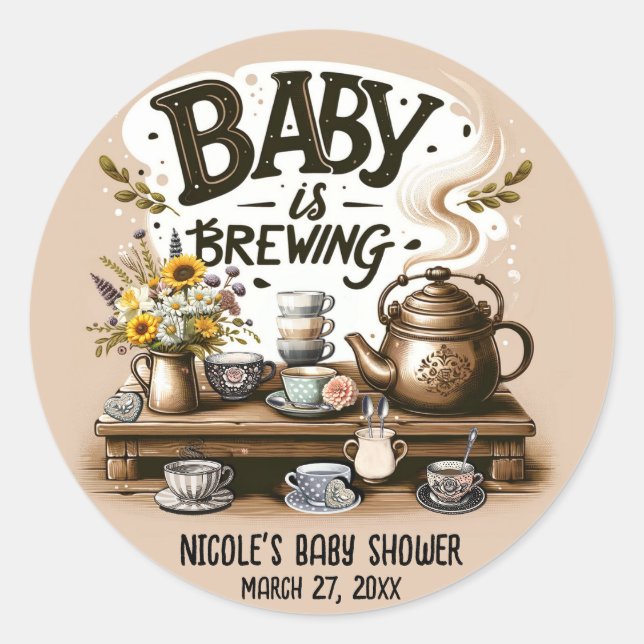 Sticker Rond Bébé brasse Rustique Tea Kettle Peach Douche (Devant)