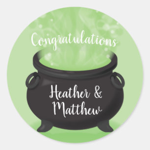 Sticker Rond Bébé brasse Sorcière douche Halloween Cauldron