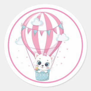Sticker Rond Bébé chat dans un ballon rose