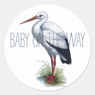 Sticker Rond Bébé cigogne en route