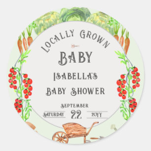 Sticker Rond Bébé cultivé localement, Baby Shower Marché de fer