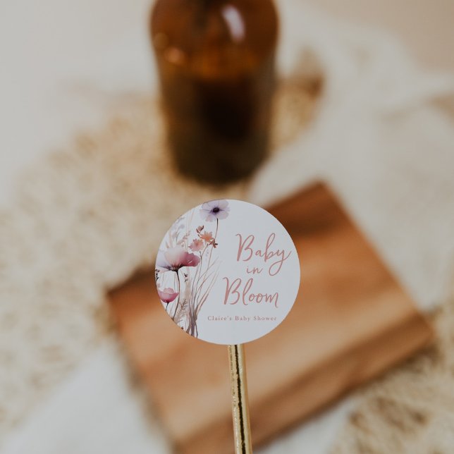 Sticker Rond Bébé dans le Baby shower en fleur (Créateur téléchargé)