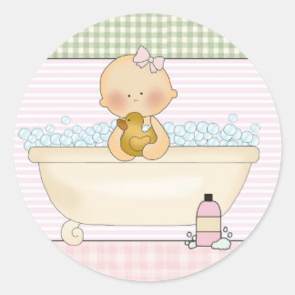 Sticker Rond Bébé Dans Le Bain : Enveloppes Phoques