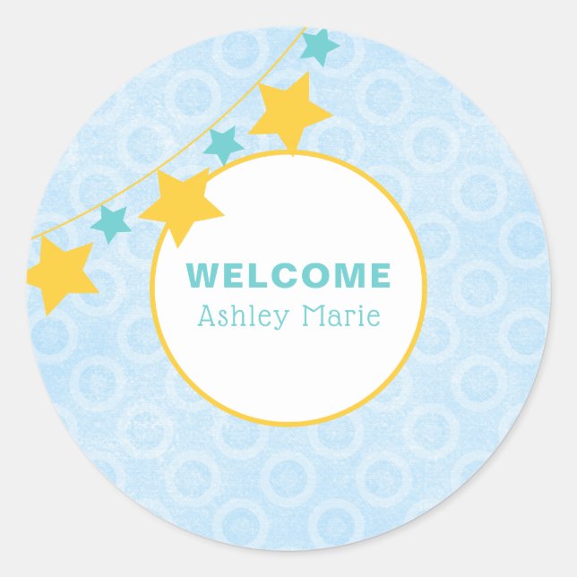 Sticker Rond Bébé de bienvenue Blue Star sur mesure (Devant)