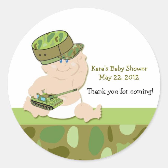 Sticker Rond BÉBÉ DE L'ARMÉE Baby shower MILITAIRE Favoriser St (Devant)