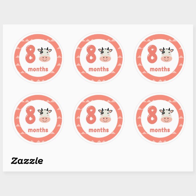 Sticker Rond Bébé de vache mignonne mensuelle jalon (Feuille)