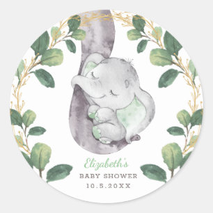 Sticker Rond Bébé dormant mignon Eléphant Vert Or Douche