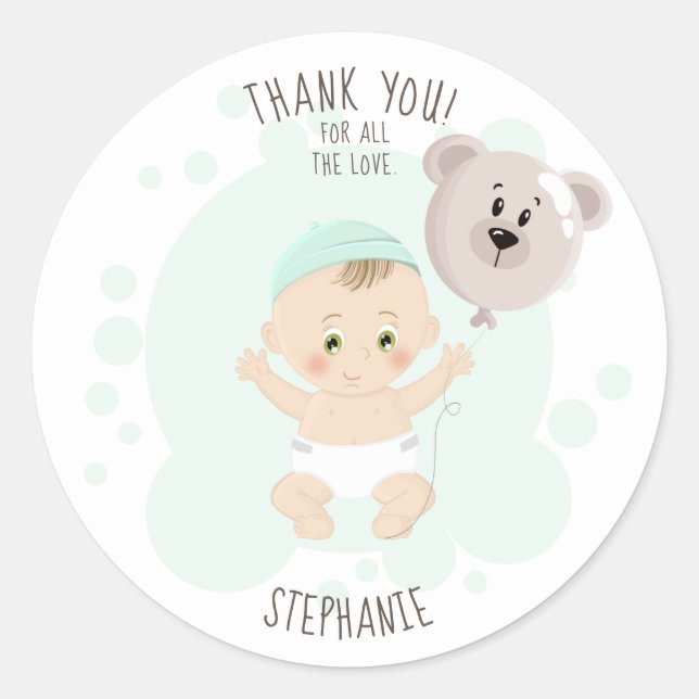 Sticker Rond Bébé doux et ballon d'ours (Devant)