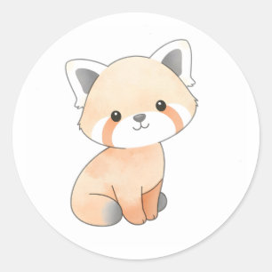 Sticker Rond Bébé doux Panda rouge Aquarelle d'impression Stick