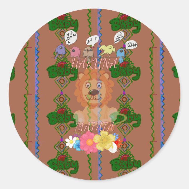 Sticker Rond Bébé drôle Lion King Hakuna Matata dernière éditio (Devant)