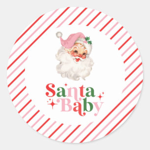 Sticker Rond Bébé du Père Noël Rose Rétro baby shower de Noël