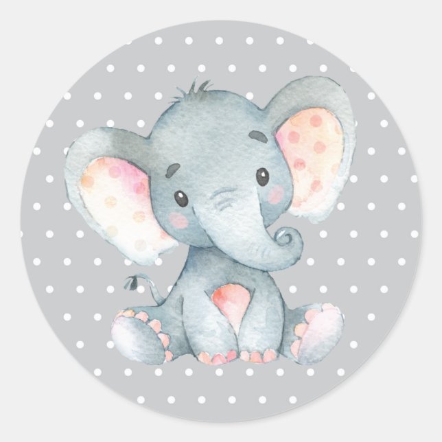Sticker Rond Bébé Éléphant Fête de Naissance Gris (Devant)