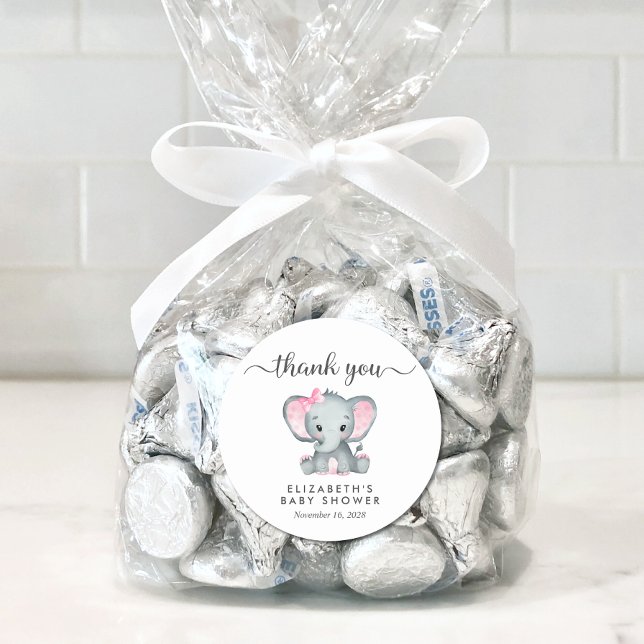 Sticker Rond Bébé Eléphant mignon fille Douche Merci (Créateur téléchargé)