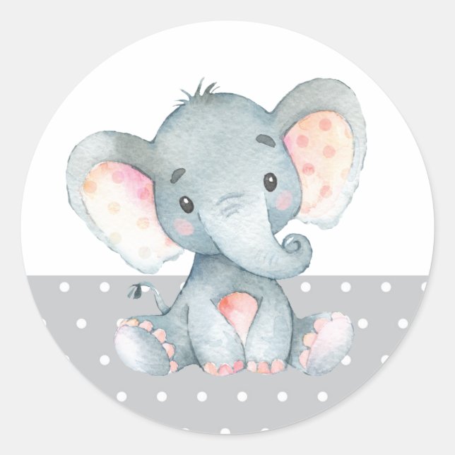 Sticker Rond Bébé éléphant Shower Gris (Devant)
