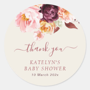 Sticker Rond bébé en fleur automne baby shower floral