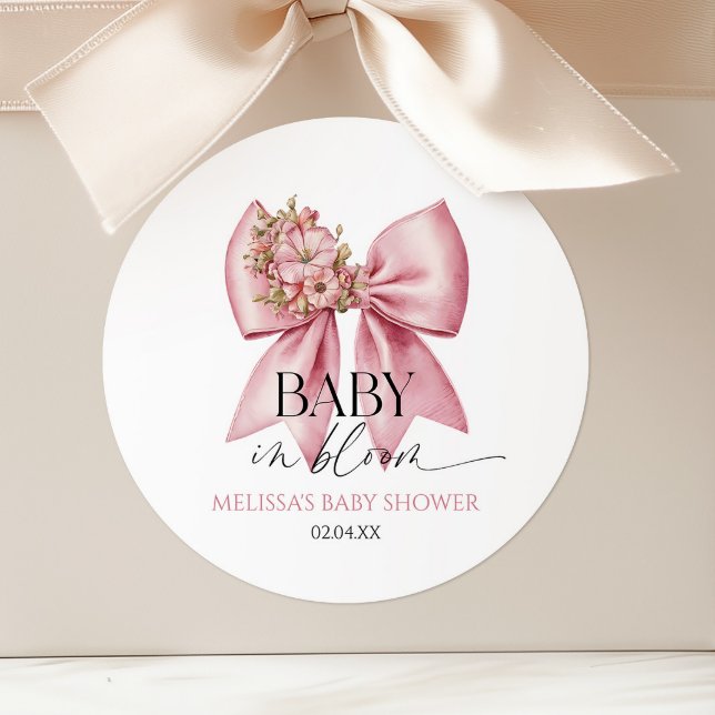 Sticker Rond Bébé En Fleur Baby shower Floral Rose Bow (Créateur téléchargé)