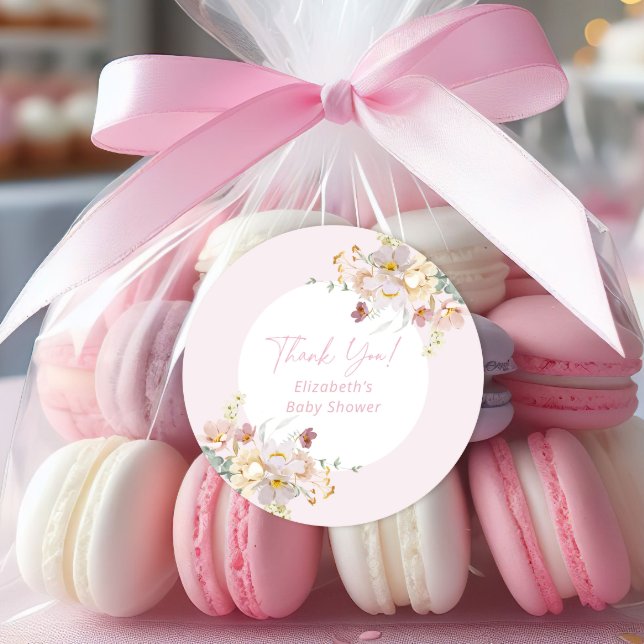 Sticker Rond Bébé en Fleur Baby shower floral rose pâle (Créateur téléchargé)